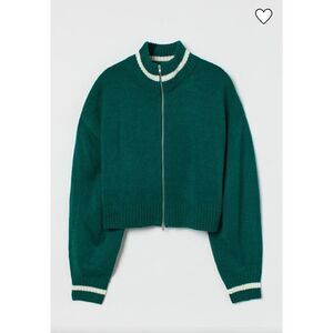 H&M Divided green zip front crop sweater jacket S